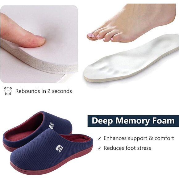 Women's Indigo/Wine  Two-Tone Comfy Memory Foam Slipper  Indoor House Shoes - Picture 4 of 6